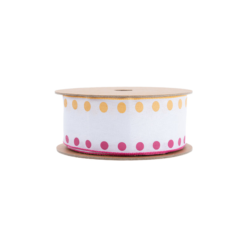 1 1/2" Wired Ribbon | Candy Dot Pink/Orange | 10 Yard Roll