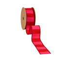 1 1/2" Wired Dupioni Ribbon | Red/Pink Wide Horizontal Stripe | 10 Yard Roll