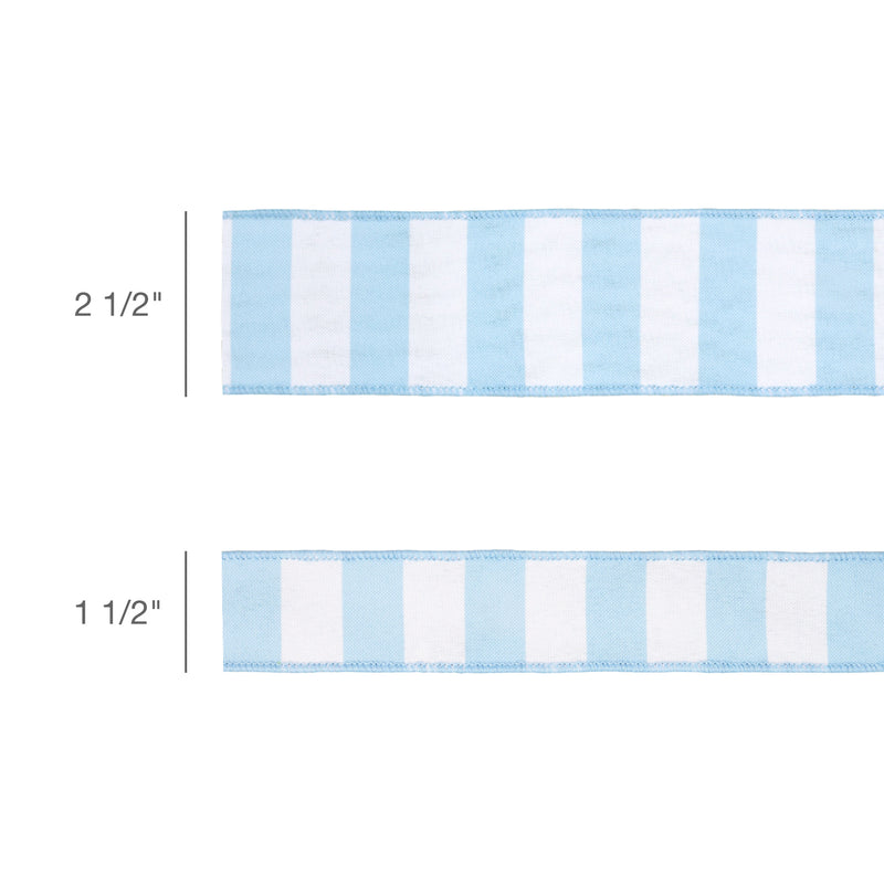2 1/2" Wired Ribbon | Light Blue Horizontal Stripe w/ Blue Backing| 10 Yard Roll