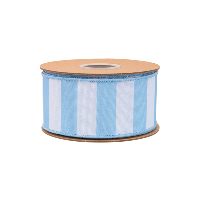 2 1/2" Wired Ribbon | Light Blue Horizontal Stripe w/ Blue Backing| 10 Yard Roll