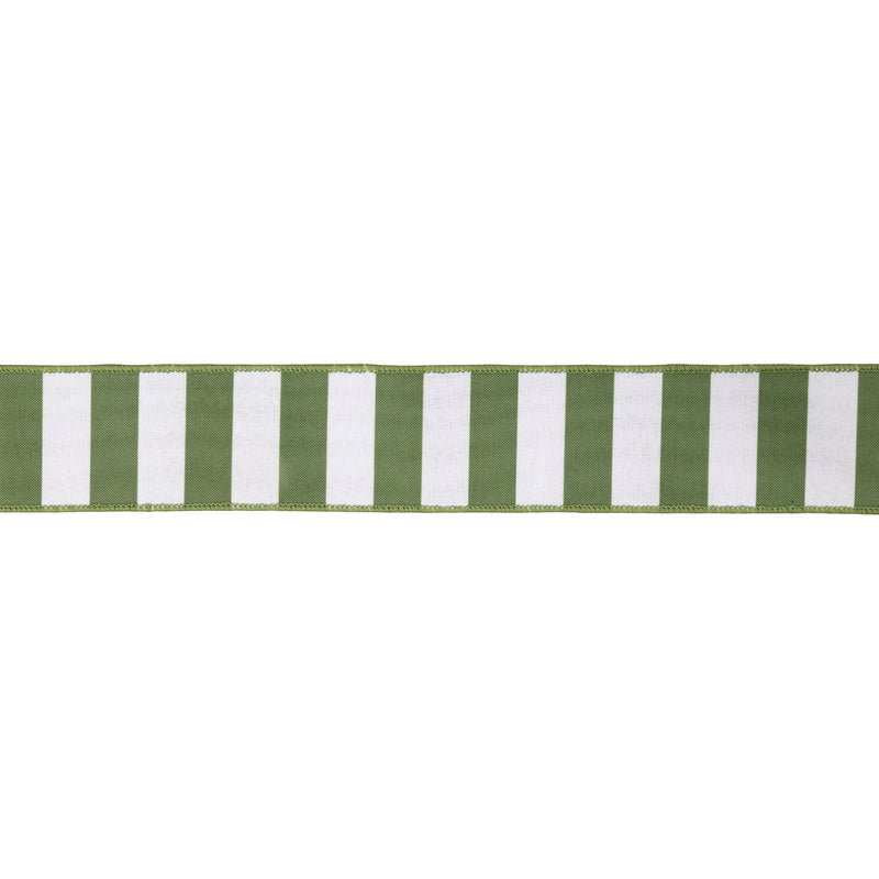 2 1/2" Wired Ribbon | Green Horizontal Stripe w/ Green Backing| 10 Yard Roll