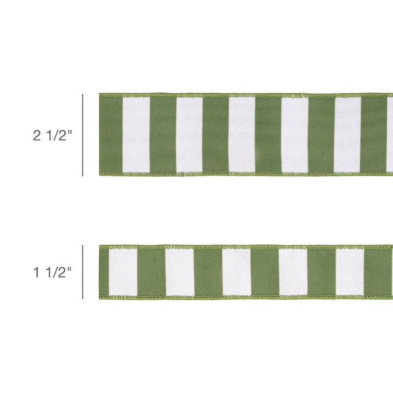 2 1/2" Wired Ribbon | Green Horizontal Stripe w/ Green Backing| 10 Yard Roll