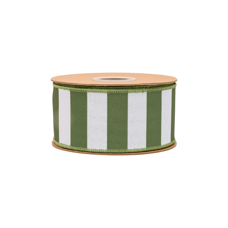 2 1/2" Wired Ribbon | Green Horizontal Stripe w/ Green Backing| 10 Yard Roll