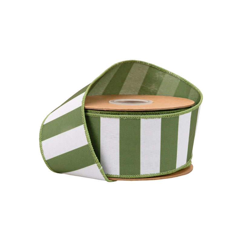 2 1/2" Wired Ribbon | Green Horizontal Stripe w/ Green Backing| 10 Yard Roll