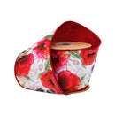 4" Wired Dupioni Ribbon | Poppies on White w/ Red Backing | 10 Yard Roll