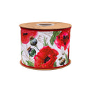 4" Wired Dupioni Ribbon | Poppies on White w/ Red Backing | 10 Yard Roll