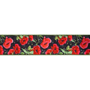 4" Wired Dupioni Ribbon | Poppies on Black w/ Green Backing | 10 Yard Roll