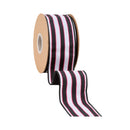 2 1/2" Wired Dupioni Ribbon | Pink/White/Black Stripe w/ Black Backing | 10 Yard Roll