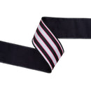 2 1/2" Wired Dupioni Ribbon | Pink/White/Black Stripe w/ Black Backing | 10 Yard Roll
