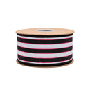 2 1/2" Wired Dupioni Ribbon | Pink/White/Black Stripe w/ Black Backing | 10 Yard Roll