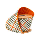 4" Wired Dupioni Ribbon | Garden Bias Plaid w/ Orange Backing | 10 Yard Roll