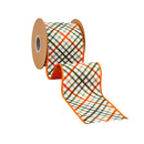4" Wired Dupioni Ribbon | Garden Bias Plaid w/ Orange Backing | 10 Yard Roll