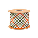 4" Wired Dupioni Ribbon | Garden Bias Plaid w/ Orange Backing | 10 Yard Roll