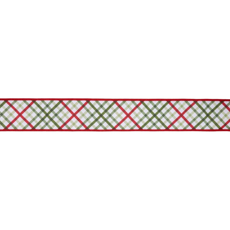 2 1/2" Wired Dupioni Ribbon | Bias Cut Garden Plaid w/ Orange Backing | 10 Yard Roll