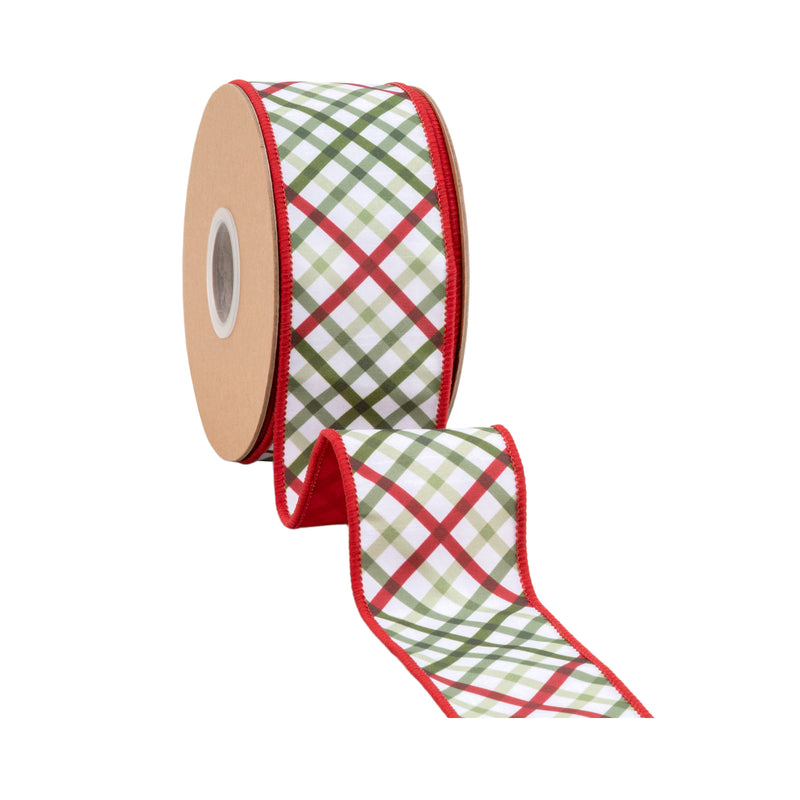 2 1/2" Wired Dupioni Ribbon | Bias Cut Garden Plaid w/ Orange Backing | 10 Yard Roll