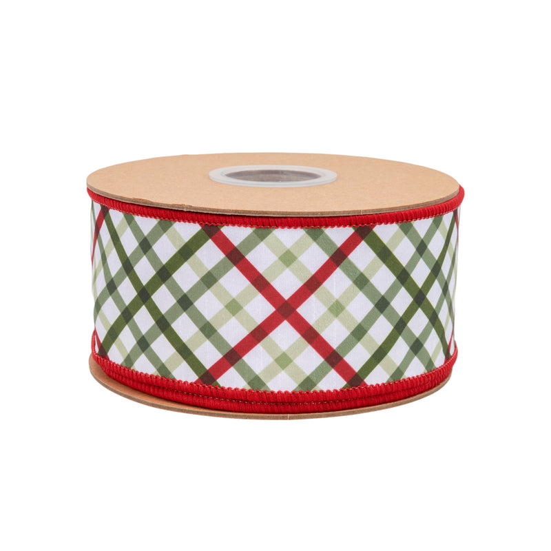 2 1/2" Wired Dupioni Ribbon | Bias Cut Garden Plaid w/ Orange Backing | 10 Yard Roll