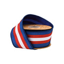 2 1/2" Wired Dupioni Ribbon | Red/White/Blue Center Stripe w/ Blue Backing | 10 Yard Roll