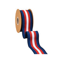 2 1/2" Wired Dupioni Ribbon | Red/White/Blue Center Stripe w/ Blue Backing | 10 Yard Roll