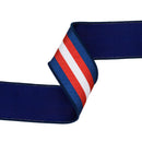 2 1/2" Wired Dupioni Ribbon | Red/White/Blue Center Stripe w/ Blue Backing | 10 Yard Roll