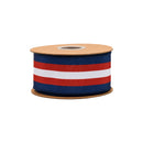 2 1/2" Wired Dupioni Ribbon | Red/White/Blue Center Stripe w/ Blue Backing | 10 Yard Roll