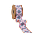 2 1/2" Wired Dupioni Ribbon | Black Medallion on Pink w/ Pink Backing | 10 Yard Roll