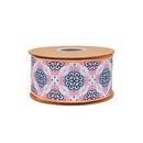 2 1/2" Wired Dupioni Ribbon | Black Medallion on Pink w/ Pink Backing | 10 Yard Roll