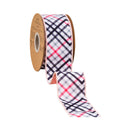 2 1/2" Wired Dupioni Ribbon | Bias Cut Pink and Black Plaid w/ Pink Backing | 10 Yard Roll