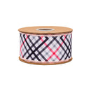 2 1/2" Wired Dupioni Ribbon | Bias Cut Pink and Black Plaid w/ Pink Backing | 10 Yard Roll