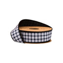 1 1/2" Wired Dupioni Ribbon | Black Grid on White w/Black Backing | 10 Yard Roll