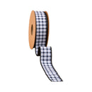 1 1/2" Wired Dupioni Ribbon | Black Grid on White w/Black Backing | 10 Yard Roll