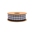 1 1/2" Wired Dupioni Ribbon | Black Grid on White w/Black Backing | 10 Yard Roll