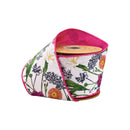 4" Wired Dupioni Ribbon | Floral Stems w/ Pink Backing | 10 Yard Roll