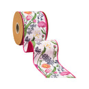 4" Wired Dupioni Ribbon | Floral Stems w/ Pink Backing | 10 Yard Roll