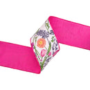 4" Wired Dupioni Ribbon | Floral Stems w/ Pink Backing | 10 Yard Roll