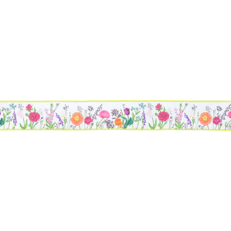 2 1/2" Wired Dupioni Ribbon | Horizontal Floral Stems w/ Green Backing | 10 Yard Roll