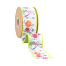 2 1/2" Wired Dupioni Ribbon | Horizontal Floral Stems w/ Green Backing | 10 Yard Roll