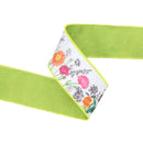 2 1/2" Wired Dupioni Ribbon | Horizontal Floral Stems w/ Green Backing | 10 Yard Roll