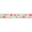 2 1/2" Wired Dupioni Ribbon | Rose Blooms on Green w/ Pink Backing | 10 Yard Roll