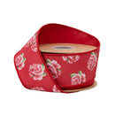 2 1/2" Wired Dupioni Ribbon | Pink Rose Bloom on Red w/ Red Backing | 10 Yard Roll