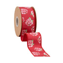 2 1/2" Wired Dupioni Ribbon | Pink Rose Bloom on Red w/ Red Backing | 10 Yard Roll