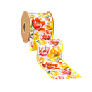 4" Wired Dupioni Ribbon | Tulips on White w/ Yellow Backing | 10 Yard Roll