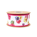 2 1/2" Wired Dupioni Ribbon | Candy Hearts w/ Pink Backing | 10 Yard Roll