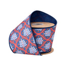 4" Wired Dupioni Ribbon | Red/White/Blue Flame w/ Blue Backing | 10 Yard Roll