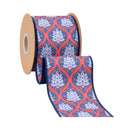 4" Wired Dupioni Ribbon | Red/White/Blue Flame w/ Blue Backing | 10 Yard Roll