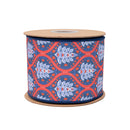 4" Wired Dupioni Ribbon | Red/White/Blue Flame w/ Blue Backing | 10 Yard Roll