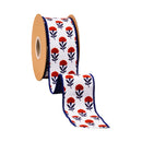 2 1/2" Wired Dupioni Ribbon | Red/White/Blue Floral w/ Blue Backing | 10 Yard Roll