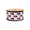2 1/2" Wired Dupioni Ribbon | Red/White/Blue Floral w/ Blue Backing | 10 Yard Roll