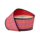2 1/2" Wired Dupioni Ribbon | Red/White/Blue Diamond Floral w/ Red Backing | 10 Yard Roll