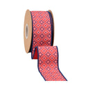 2 1/2" Wired Dupioni Ribbon | Red/White/Blue Diamond Floral w/ Red Backing | 10 Yard Roll