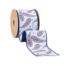 4" Wired Dupioni Ribbon | Blue Paisley on White w/ Blue Backing | 10 Yard Roll